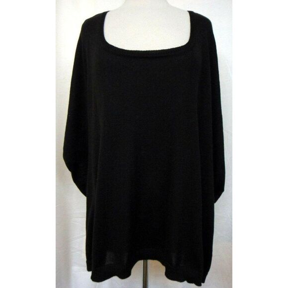 Effeci Woman Black Oversized Pullover Sweater Size 2X Scoop Neck Drop Shoulder - Picture 1 of 8